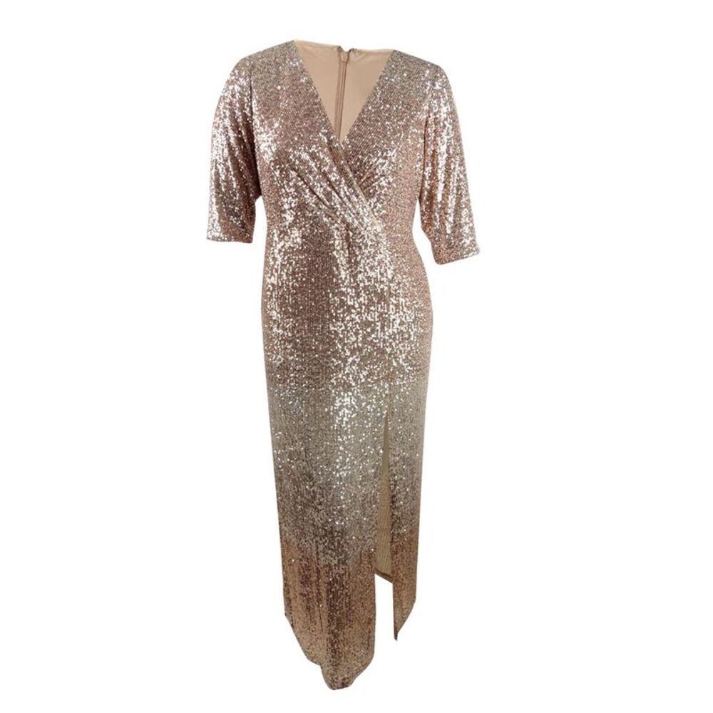 R&M Richards Women's Petite Sequined Gown (6P, Champagne)